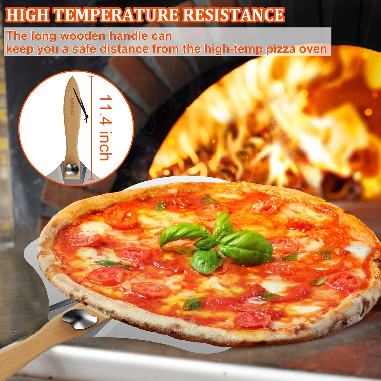 mobzio Pizza Peel Metal Pizza Spatula, Pizza Paddle 12 x 14 inch, Pizza Cutter Rocker, Pizza Paddle with Foldable Handle, Aluminum Pizza Peel Kit for Dough, Bread  Pastry, Pizza Oven Accessories