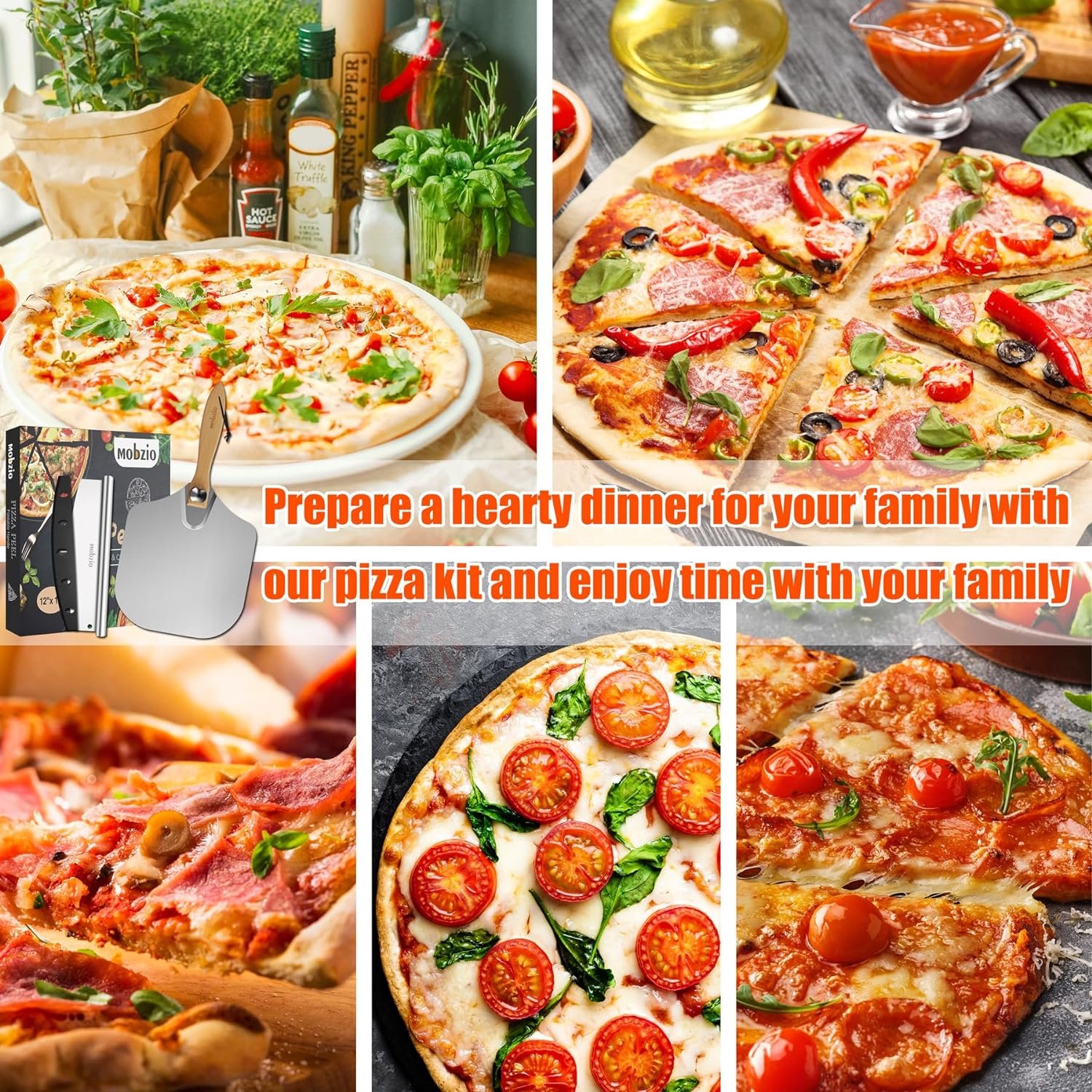 mobzio Pizza Peel Metal Pizza Spatula, Pizza Paddle 12 x 14 inch, Pizza Cutter Rocker, Pizza Paddle with Foldable Handle, Aluminum Pizza Peel Kit for Dough, Bread  Pastry, Pizza Oven Accessories