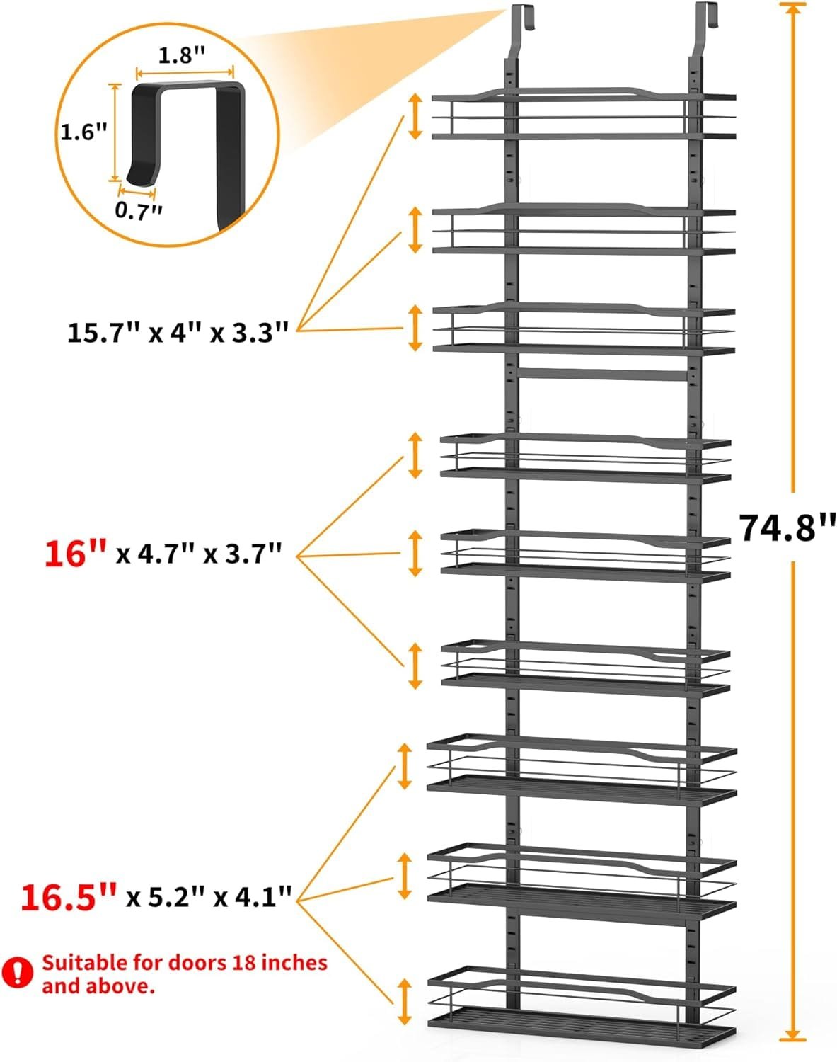 Moforoco 9-Tier Over The Door Pantry Organizer, Pantry Organization and Storage, Black Hanging Basket Wall Spice Rack Seasoning Shelves, Home Kitchen Laundry Room Accessories Fit Wider Doors (16.5W) Moforoco 9-Tier Over The Door Pantry Organizer, Pantry Organization and Storage, Black Hanging Basket Wall Spice Rack Seasoning Shelves, Home Kitchen Laundry Room Accessories Fit Wider Doors (16.5W)