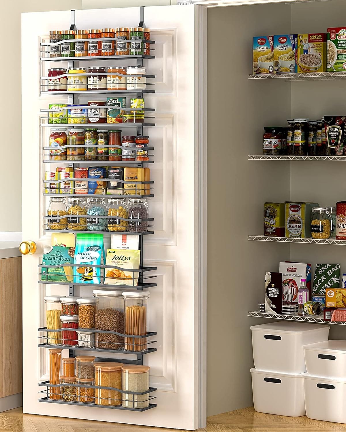 moforoco-9-tier-over-the-door-pantry-organizer-pantry-organization-and-storage-black-hanging-basket-wall-spice-rack-seas - Cooking Appliance World