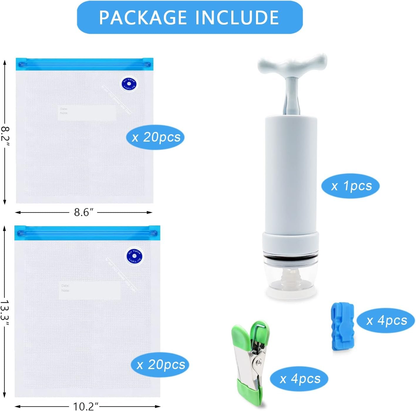 MOMODA Sous Vide Cooking Bags - Set of 20 | BPA-Free Reusable Vacuum Seal Bags with Air Valve for Joule and Anova Cookers | Freezer Safe Vacuum Food Storage Bags with Upgraded Electric Pump Included