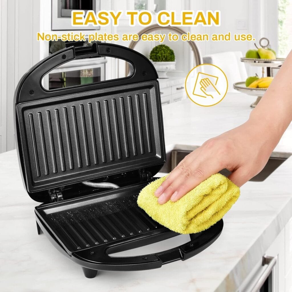 MONXOOK Electric Panini Press, 750W Sandwich Press, Non-Stick Coated Plates 8.46INx4.92IN, Panini Press Sandwich Maker with Indicator Lights, Cool Touch Handle, Black MONXOOK Electric Panini Press, 750W Sandwich Press, Non-Stick Coated Plates 8.46INx4.92IN, Panini Press Sandwich Maker with Indicator Lights, Cool Touch Handle, Black