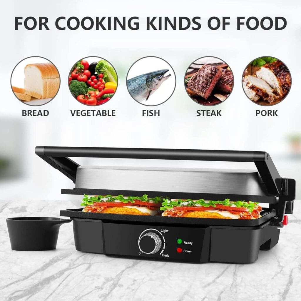 MONXOOK Electric Panini Press, 750W Sandwich Press, Non-Stick Coated Plates 8.46INx4.92IN, Panini Press Sandwich Maker with Indicator Lights, Cool Touch Handle, Black MONXOOK Electric Panini Press, 750W Sandwich Press, Non-Stick Coated Plates 8.46INx4.92IN, Panini Press Sandwich Maker with Indicator Lights, Cool Touch Handle, Black