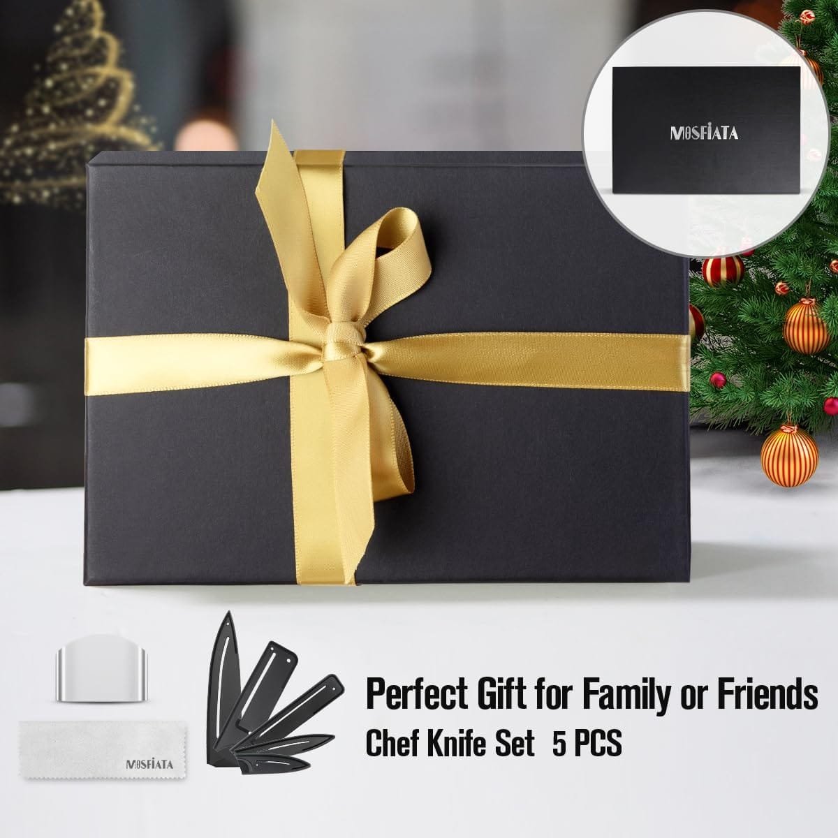 MOSFiATA Professional Chef Knife Set with German High Carbon Stainless Steel Kitchen Knife Set 3 PCSwith Finger Guard,Knife Sharpener,Knives Set for Kitchen with Gift Box