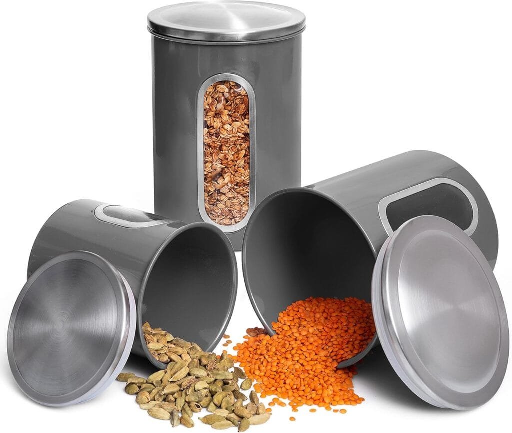 Moss Stone 3 Piece Black Canisters Sets For The Kitchen, Kitchen Jars With See Through Window, Airtight Coffee Container, Tea Organizer Sugar Canister, Kitchen Canisters Set of 3 Moss Stone 3 Piece Black Canisters Sets For The Kitchen, Kitchen Jars With See Through Window, Airtight Coffee Container, Tea Organizer Sugar Canister, Kitchen Canisters Set of 3