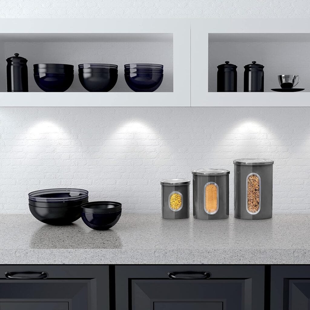Moss Stone 3 Piece Black Canisters Sets For The Kitchen, Kitchen Jars With See Through Window, Airtight Coffee Container, Tea Organizer Sugar Canister, Kitchen Canisters Set of 3 Moss Stone 3 Piece Black Canisters Sets For The Kitchen, Kitchen Jars With See Through Window, Airtight Coffee Container, Tea Organizer Sugar Canister, Kitchen Canisters Set of 3