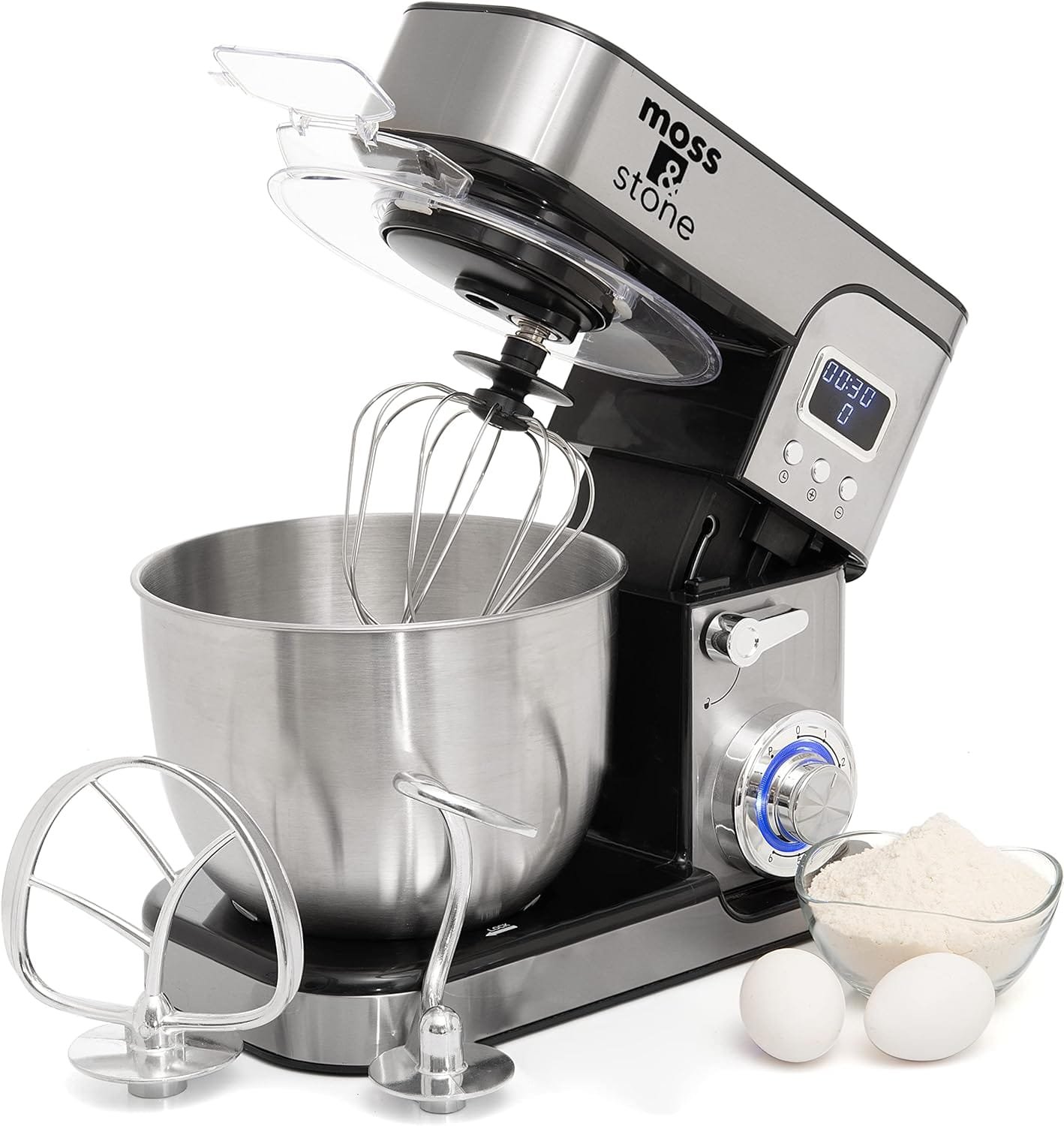 Moss  Stone Stand Mixer With Lcd Display, 6 Speed Electric Mixer With 5.5 Quart Stainless Steel Mixing Bowl, Kitchen Mixer With Dough Hook, Egg Whisk, Beater  Baking Spatula, Food Mixer With Timer Moss  Stone Stand Mixer With Lcd Display, 6 Speed Electric Mixer With 5.5 Quart Stainless Steel Mixing Bowl, Kitchen Mixer With Dough Hook, Egg Whisk, Beater  Baking Spatula, Food Mixer With Timer