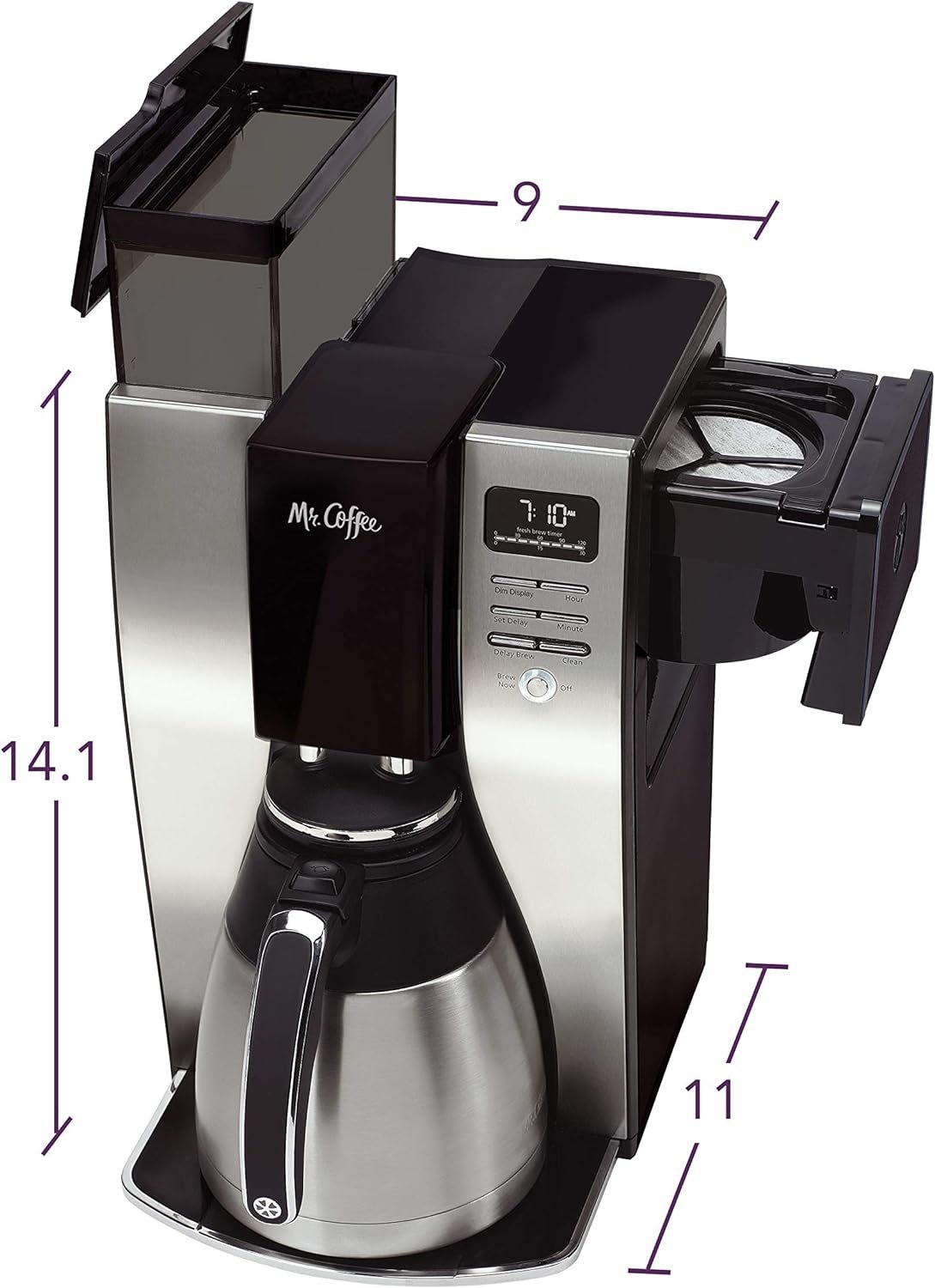 Mr. Coffee Coffee Maker, Programmable Coffee Machine with Auto Pause, 10 Cups, Stainless Steel