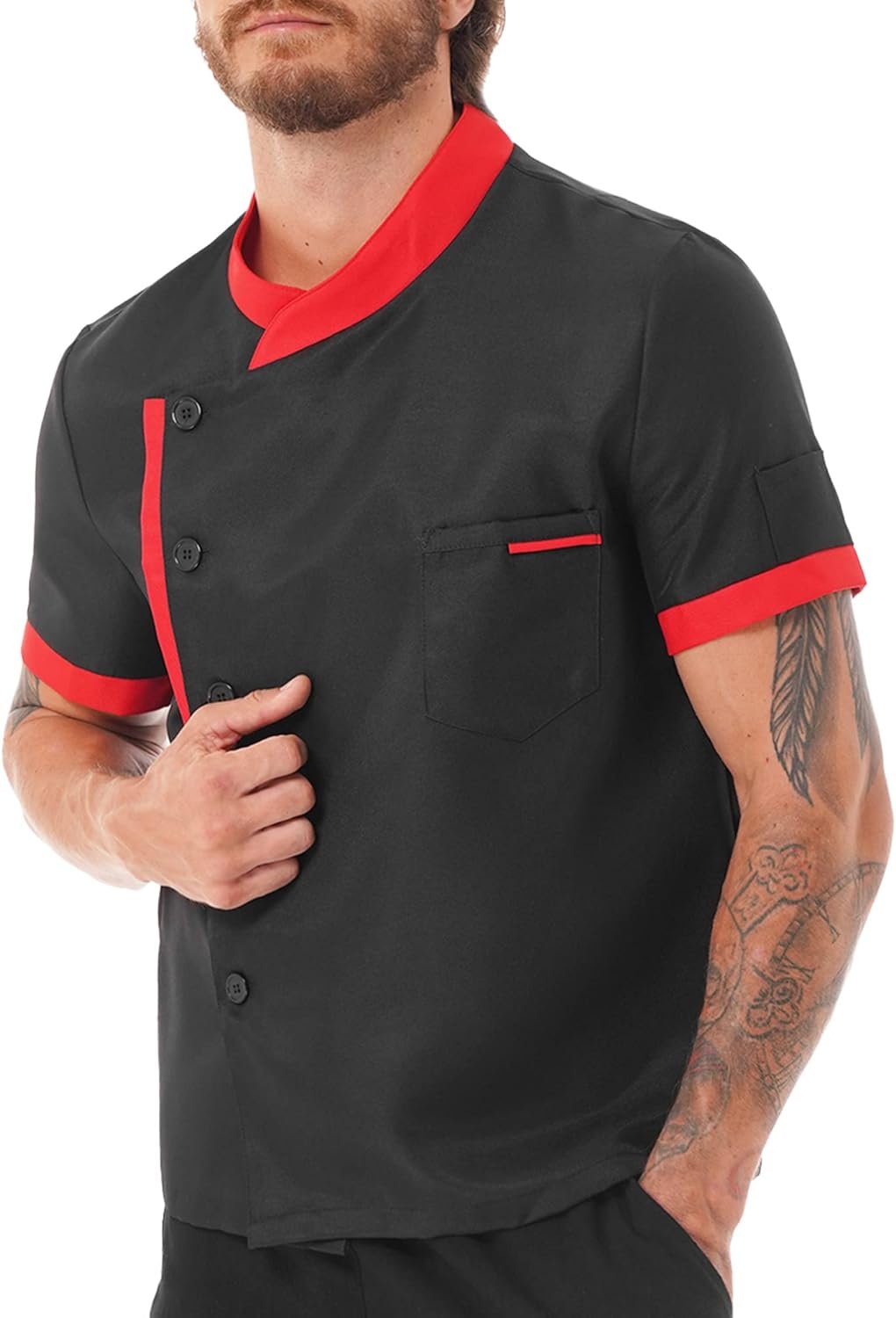 MSemis Men Chef Coat Jacket Short Sleeve Kitchen Restaurant Uniform Cook Shirt Hotel Cook Tops Blouse