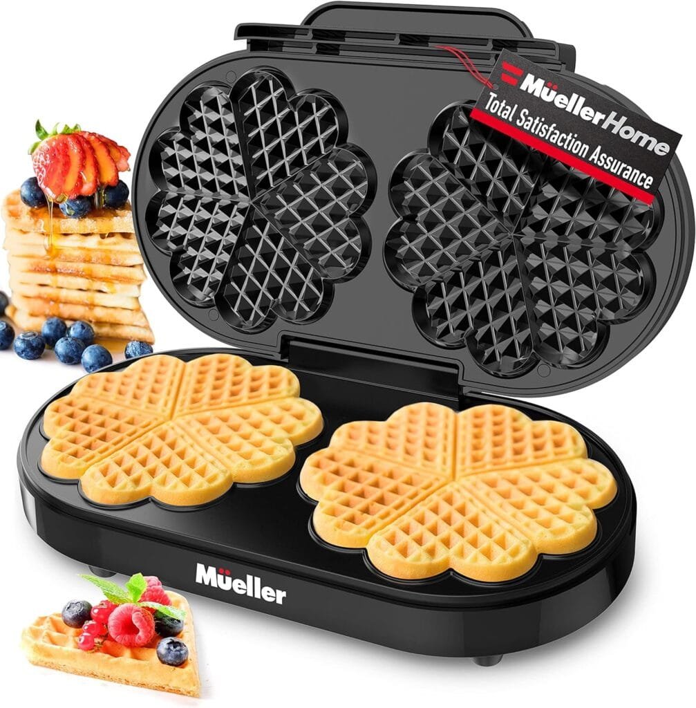 Mueller Heart Waffle Maker, 5 Belgian Waffle Iron, Adjustable Browning Control, Cool Touch Handle, Compact and Easy to Clean, Great Mother’s Day Gift