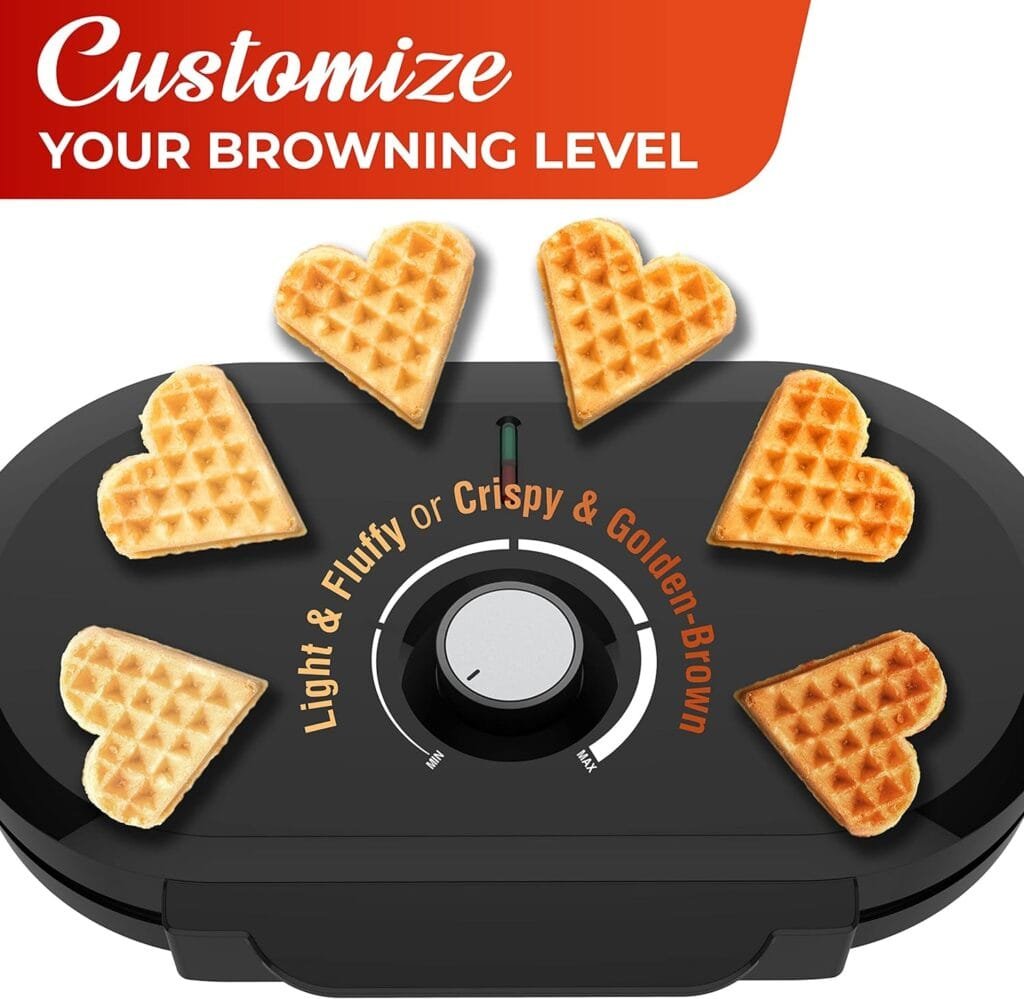 Mueller Heart Waffle Maker, 5 Belgian Waffle Iron, Adjustable Browning Control, Cool Touch Handle, Compact and Easy to Clean, Great Mother’s Day Gift