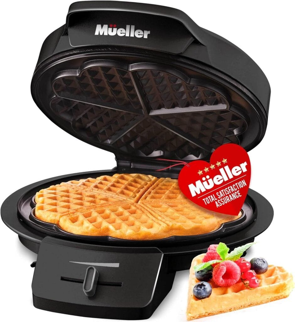 Mueller Heart Waffle Maker, 5 Belgian Waffle Iron, Adjustable Browning Control, Cool Touch Handle, Compact and Easy to Clean, Great Mother’s Day Gift