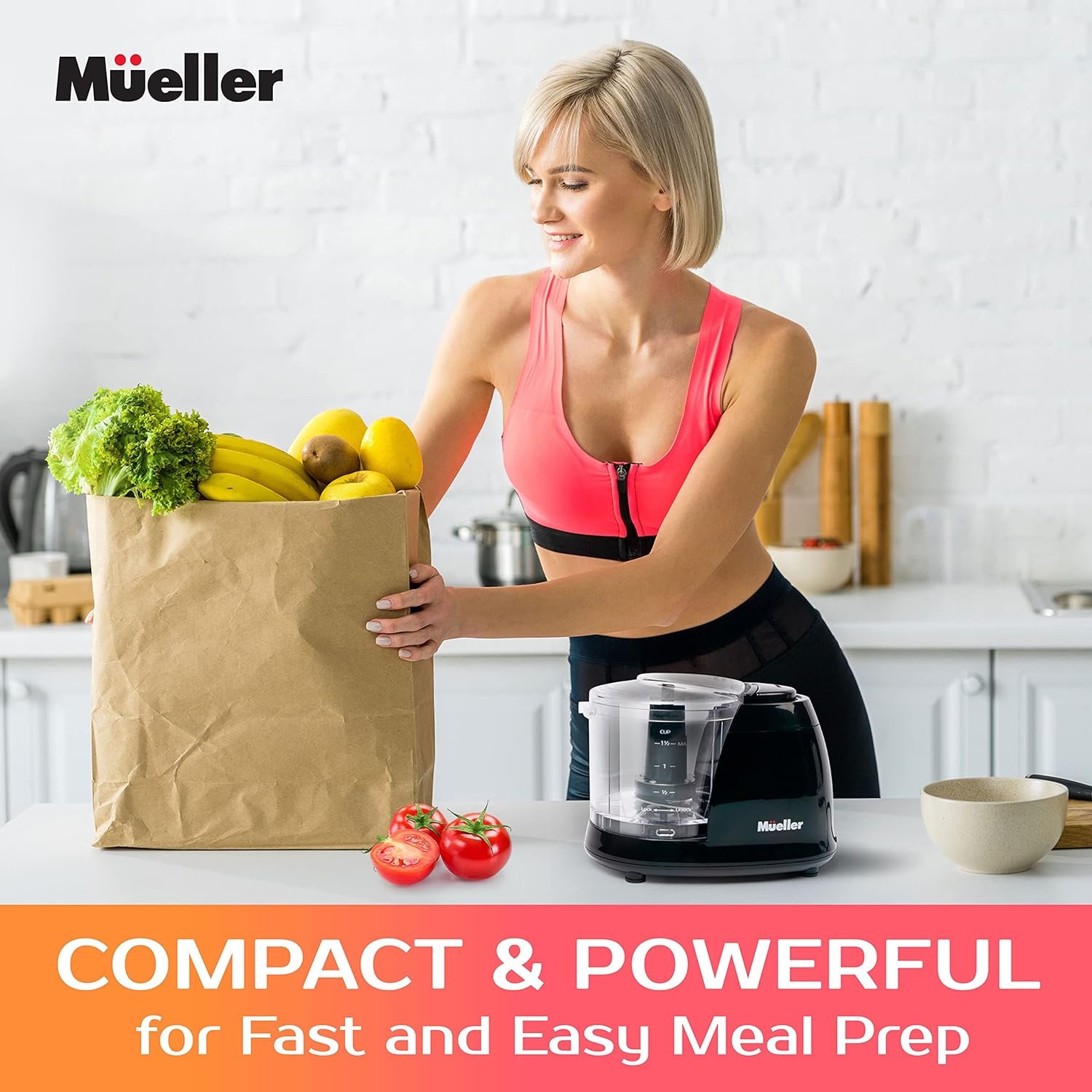 Mueller Mini Food Processor, Electric Food Chopper, 1.5-cup Meat Grinder, Mix, Chop, Mince and Blend Vegetables, Fruits, Nuts, Meats, Stainless Steel Blade, Black