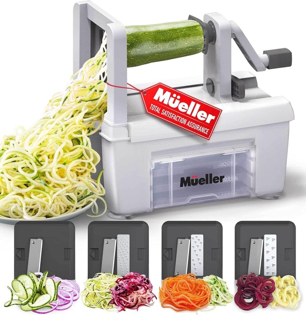 Mueller Pro Multi-Blade Spiralizer, Zucchini Noodle Maker, Vegetable Slicer Zester Chopper Dicer, ProQuality, Only Model to Make Round Veggie Pasta, Not Flat Julienne Noodles Mueller Pro Multi-Blade Spiralizer, Zucchini Noodle Maker, Vegetable Slicer Zester Chopper Dicer, ProQuality, Only Model to Make Round Veggie Pasta, Not Flat Julienne Noodles