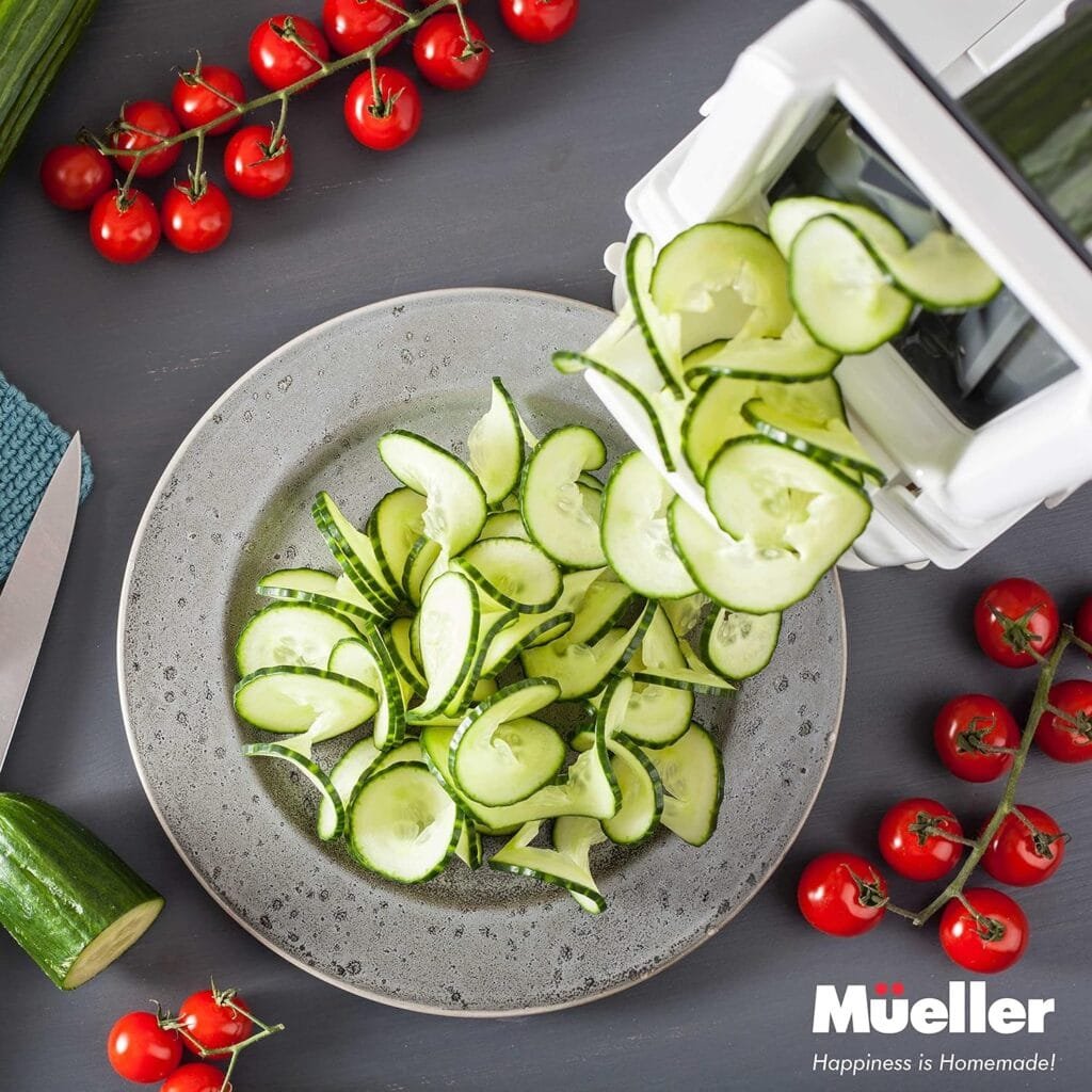 Mueller Pro Multi-Blade Spiralizer, Zucchini Noodle Maker, Vegetable Slicer Zester Chopper Dicer, ProQuality, Only Model to Make Round Veggie Pasta, Not Flat Julienne Noodles Mueller Pro Multi-Blade Spiralizer, Zucchini Noodle Maker, Vegetable Slicer Zester Chopper Dicer, ProQuality, Only Model to Make Round Veggie Pasta, Not Flat Julienne Noodles