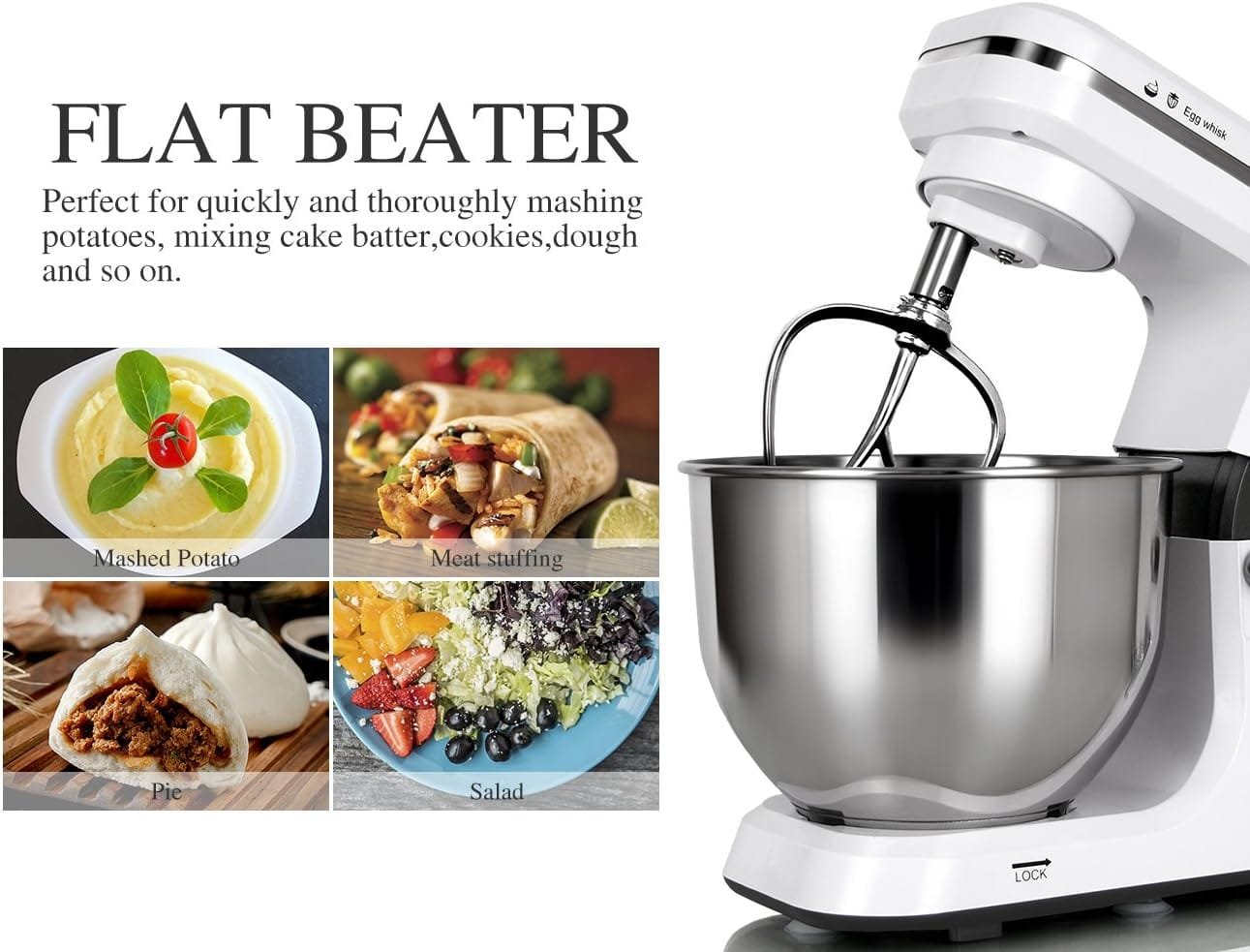 MURENKING Stand Mixer,5.3-Qt  500W  6+P Speed MK36 Tilt-Head Kitchen Electric Food Mixers Home Baking Dough Machine with Accessories (Gray Blue)