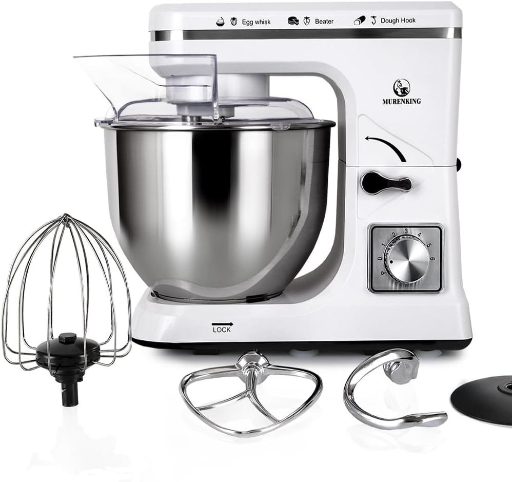 MURENKING Stand Mixer,5.3-Qt  500W  6+P Speed MK36 Tilt-Head Kitchen Electric Food Mixers Home Baking Dough Machine with Accessories (Gray Blue)