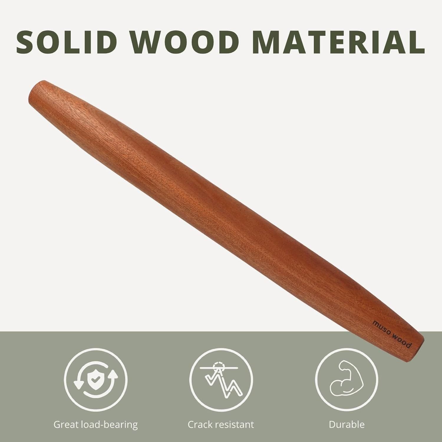 Muso Wood Sapele Wooden French Rolling Pin for Baking, Tapered Roller for Fondant, Pie Crust, Cookie, Pastry (French 15-3/4inch) Muso Wood Sapele Wooden French Rolling Pin for Baking, Tapered Roller for Fondant, Pie Crust, Cookie, Pastry (French 15-3/4inch)