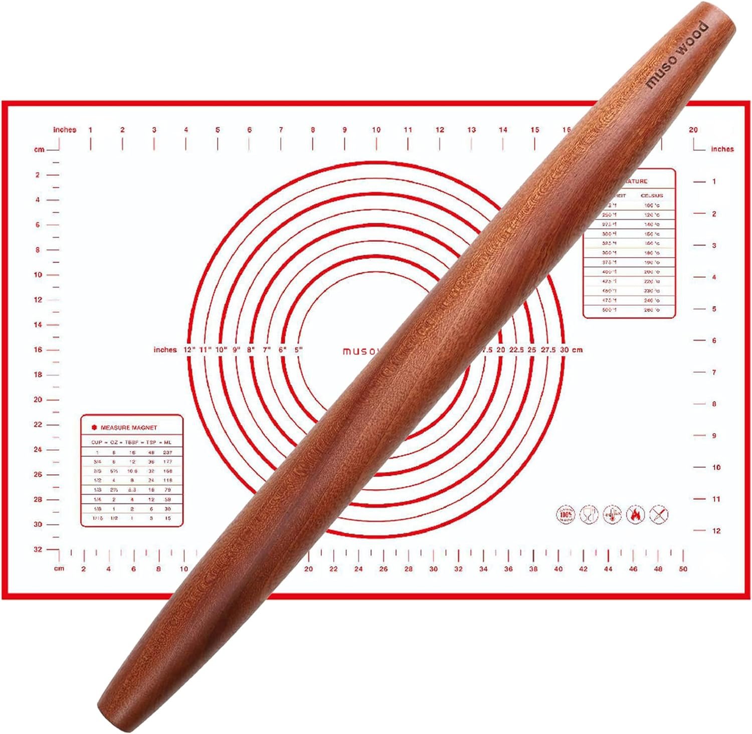 Muso Wood Sapele Wooden French Rolling Pin for Baking, Tapered Roller for Fondant, Pie Crust, Cookie, Pastry (French 15-3/4inch) Muso Wood Sapele Wooden French Rolling Pin for Baking, Tapered Roller for Fondant, Pie Crust, Cookie, Pastry (French 15-3/4inch)