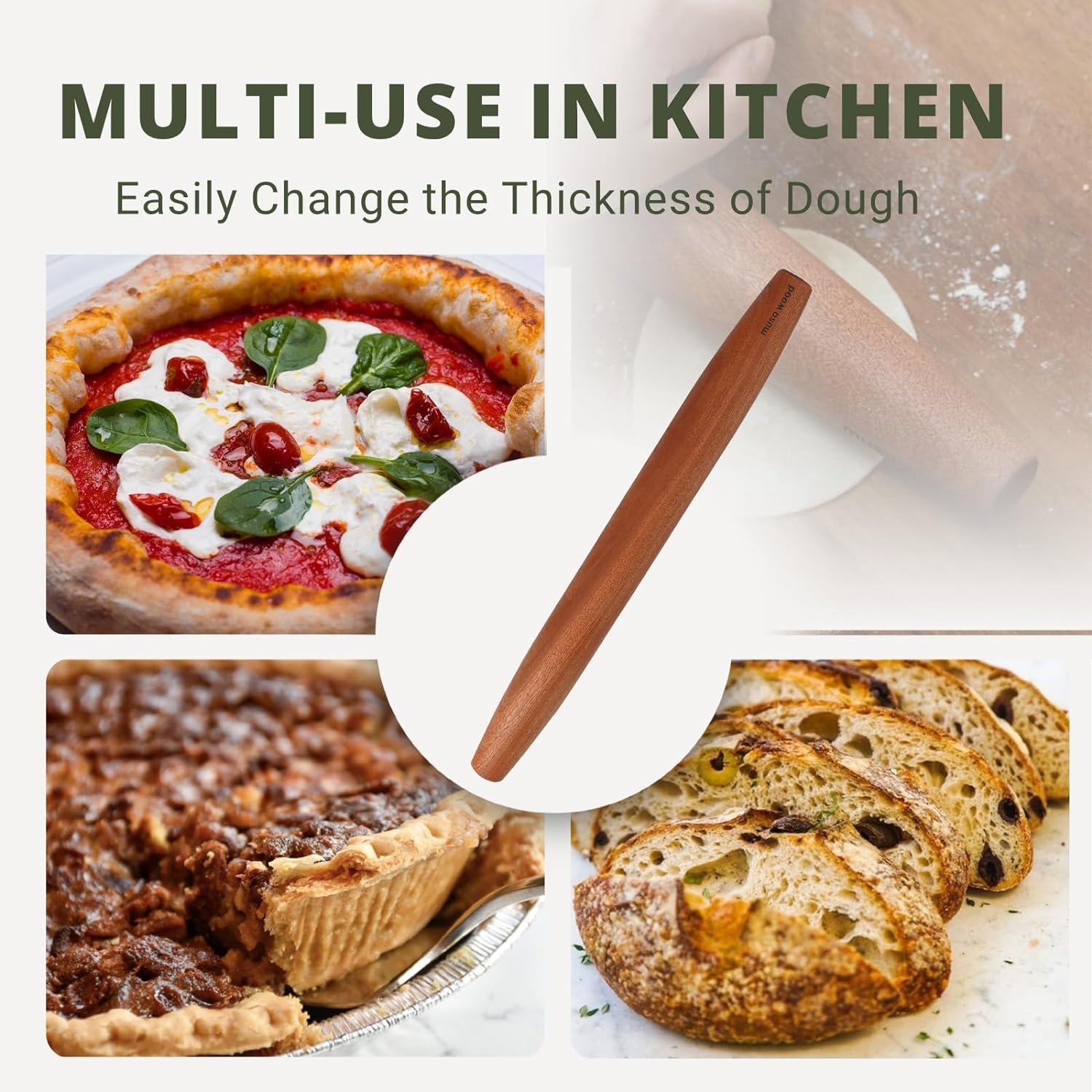 Muso Wood Sapele Wooden French Rolling Pin for Baking, Tapered Roller for Fondant, Pie Crust, Cookie, Pastry (French 15-3/4inch) Muso Wood Sapele Wooden French Rolling Pin for Baking, Tapered Roller for Fondant, Pie Crust, Cookie, Pastry (French 15-3/4inch)