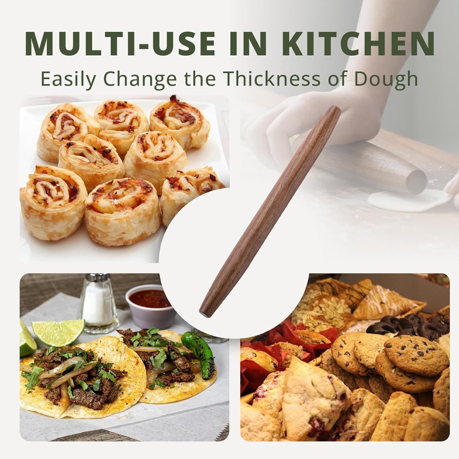 Muso Wood Wooden French Rolling Pin for Baking, Beech Wood Tapered Rolling Pin for Fondant Pie Crust Cookie Pastry(French 15.75-Inch)