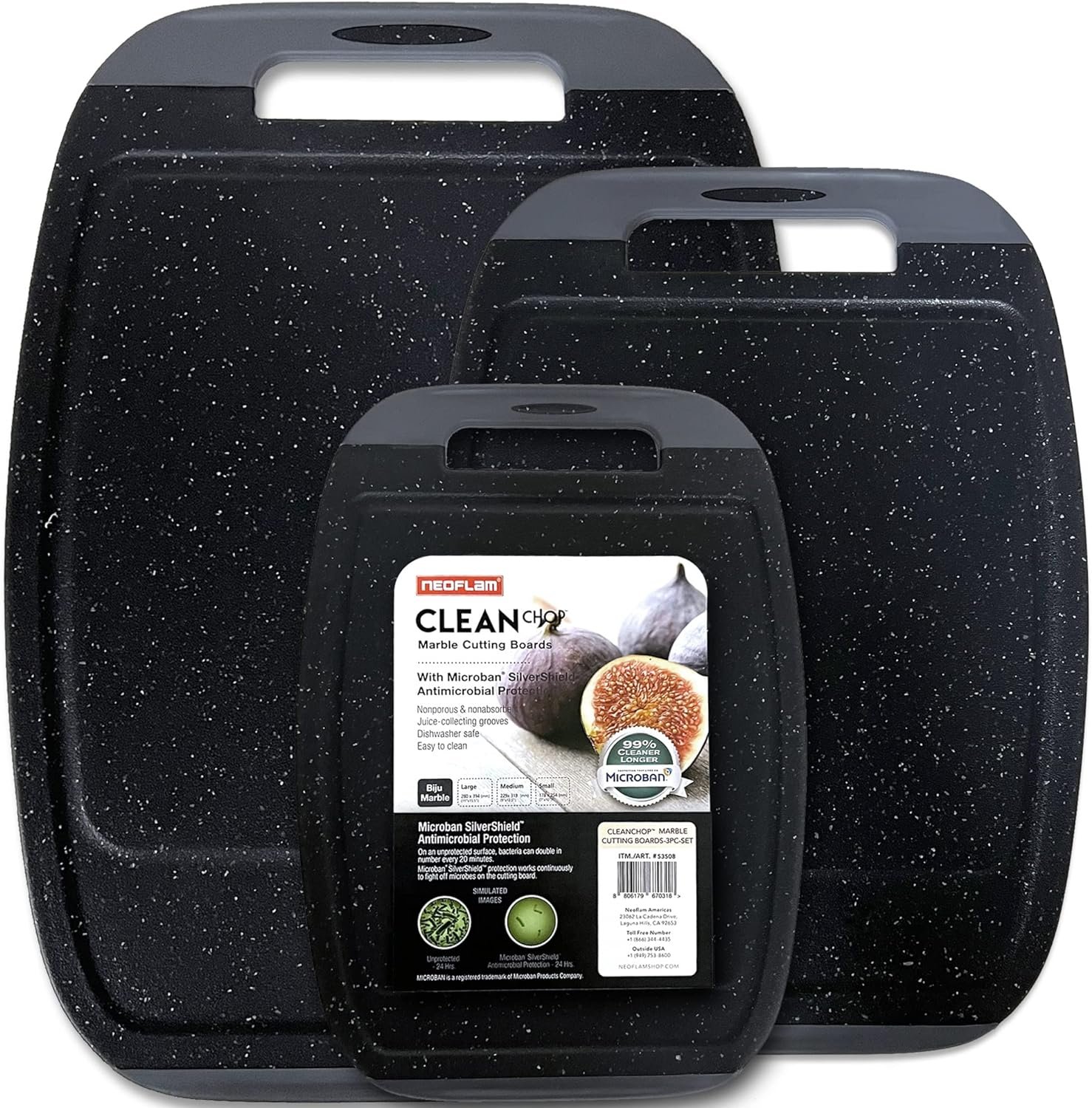 Neoflam Microban Protection Cutting Board 3 Piece Set, Stain  Odor/BPA Free, Reversable Board, Upgraded Larger Juice Groove, Non-Slip EZ Grip Handle, Dishwasher Safe, Pastel