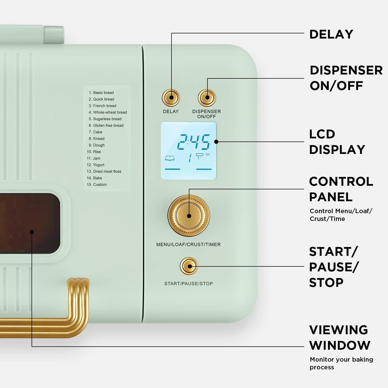 Neretva Bread Maker Machine, 15-in-1 2LB Automatic Breadmaker with Gluten Free Sourdough Setting, Auto Nut Dispenser (Beige) Neretva Bread Maker Machine, 15-in-1 2LB Automatic Breadmaker with Gluten Free Sourdough Setting, Auto Nut Dispenser (Beige)
