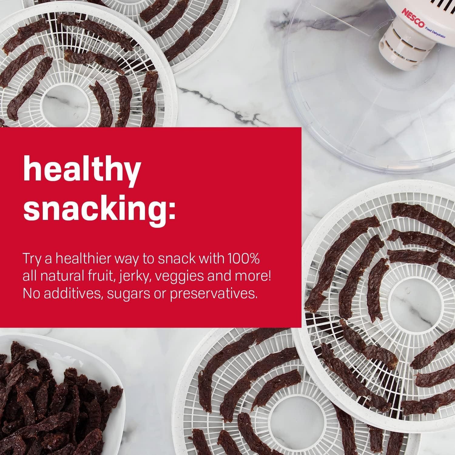 NESCO FD-37 Food Dehydrator, For Snacks, Fruit, Beef Jerky,White/Clear, 4 Trays