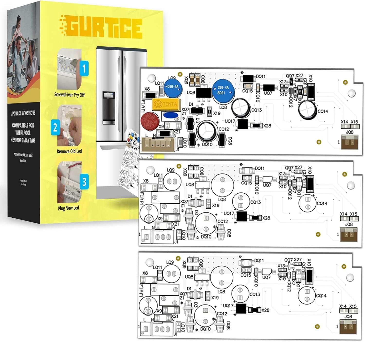 NEW 1 PCS W10515058 and 2 PCS W10515057 LED Light Set Compatible with Whirlpool Kenmore Maytag freezer refrigerator, Replaces WPW10515058, W10522611, AP6022533 PS11755866, WPW10515057