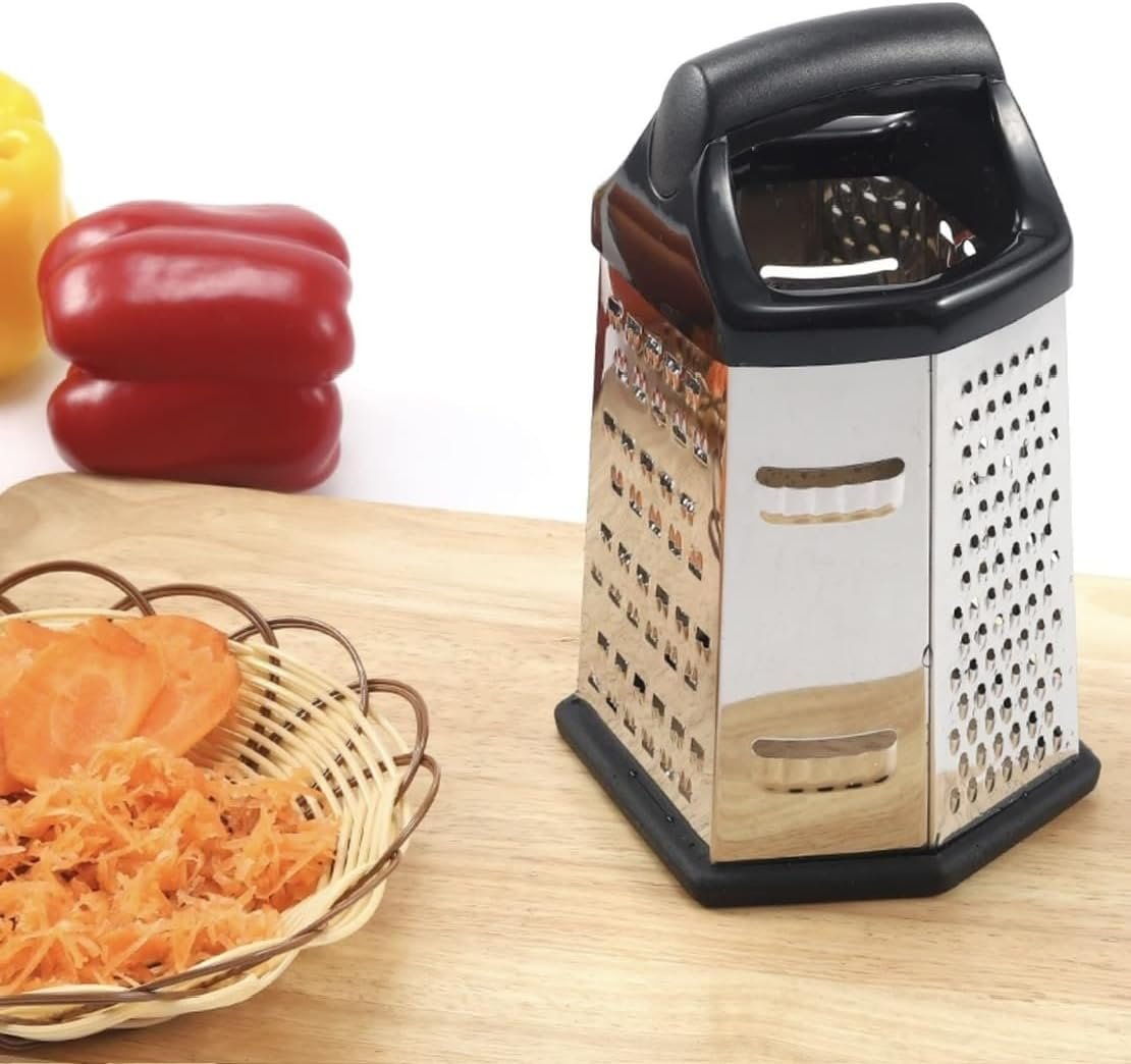 NEW Professional Box Grater, Stainless Steel with 6 Sides, Best for Parmesan Cheese, Vegetables, Ginger, XL Size, Black, 14.5X12X23cm (ZY-N5043A) NEW Professional Box Grater, Stainless Steel with 6 Sides, Best for Parmesan Cheese, Vegetables, Ginger, XL Size, Black, 14.5X12X23cm (ZY-N5043A)