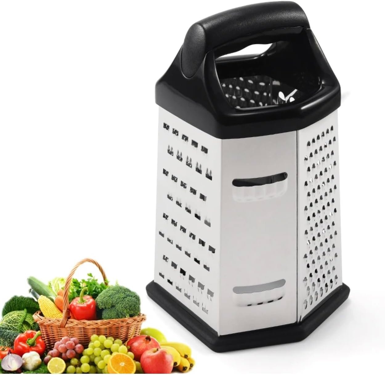 NEW Professional Box Grater, Stainless Steel with 6 Sides, Best for Parmesan Cheese, Vegetables, Ginger, XL Size, Black, 14.5X12X23cm (ZY-N5043A) NEW Professional Box Grater, Stainless Steel with 6 Sides, Best for Parmesan Cheese, Vegetables, Ginger, XL Size, Black, 14.5X12X23cm (ZY-N5043A)