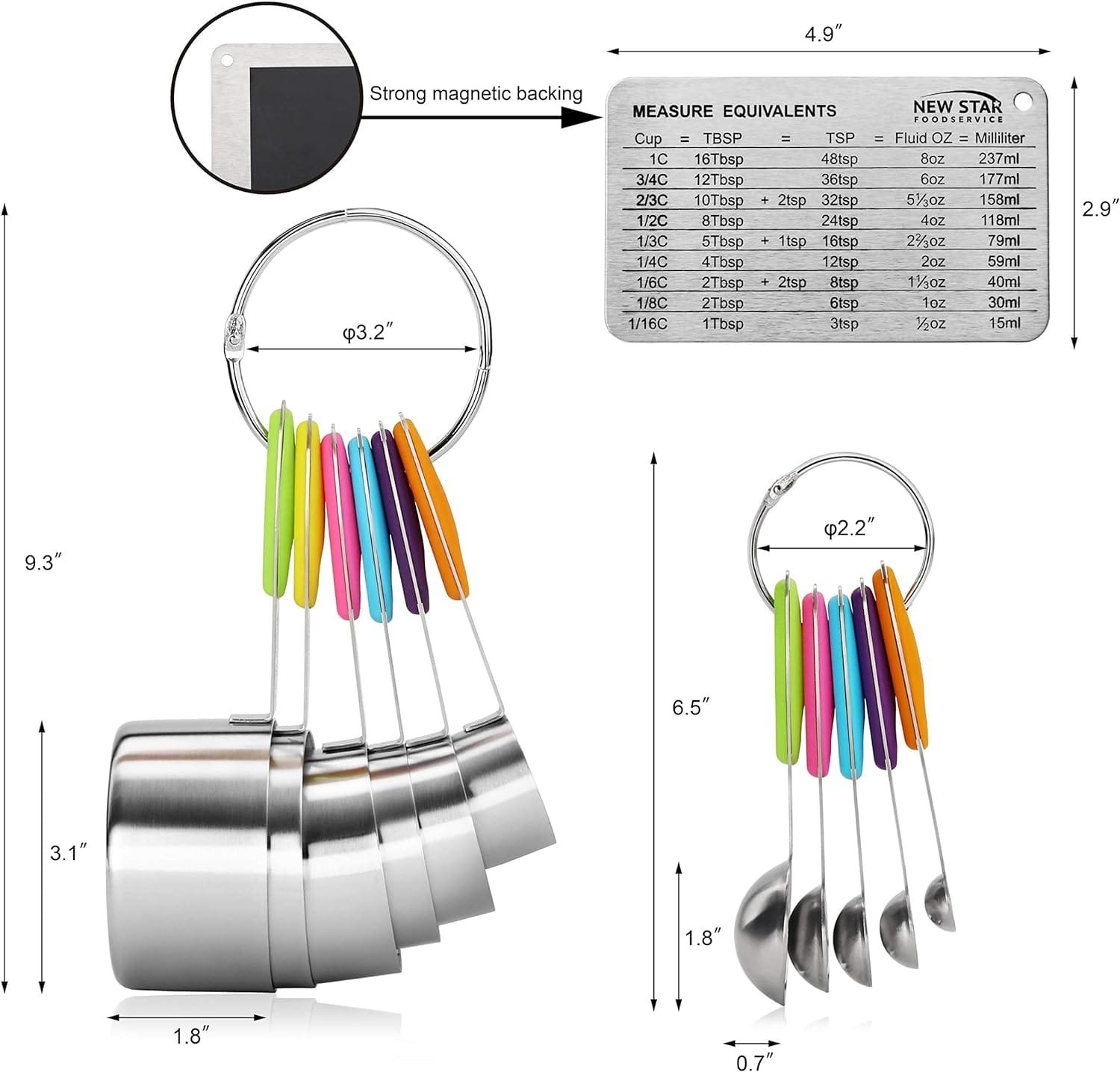 New Star Foodservice 42917 Stainless Steel 8-Piece Measuring Cups and Spoons Combo Set