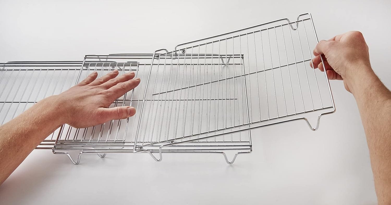 Nifty 3-Tier Cooling Rack – Non-Stick Coating, Wire Mesh Design, Dishwasher Safe, Collapsible Kitchen Countertop Organizer, Use for Baking Cookies, Cakes, Pies