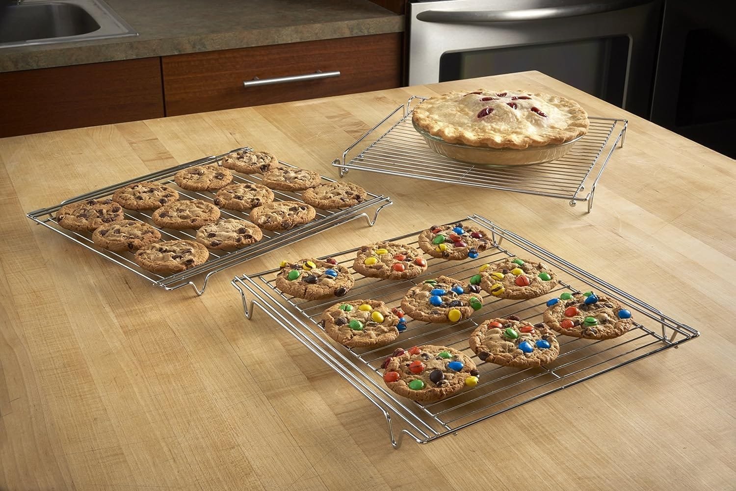 Nifty 3-Tier Cooling Rack – Non-Stick Coating, Wire Mesh Design, Dishwasher Safe, Collapsible Kitchen Countertop Organizer, Use for Baking Cookies, Cakes, Pies