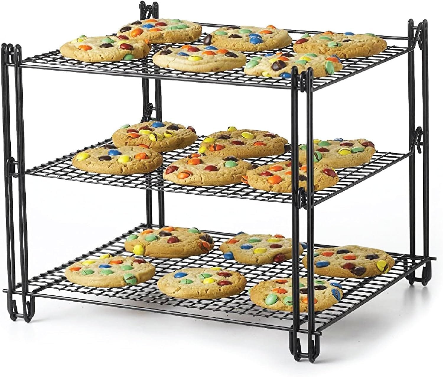 Nifty 3-Tier Cooling Rack – Non-Stick Coating, Wire Mesh Design, Dishwasher Safe, Collapsible Kitchen Countertop Organizer, Use for Baking Cookies, Cakes, Pies
