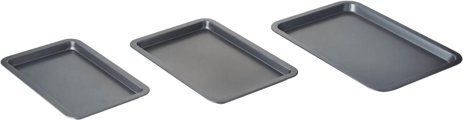 Nifty Cookie  Baking Sheets (Set of 3) – Non-Stick Coated Steel, Dishwasher Safe, Oven Safe up to 450 Degrees, includes Large/Med/Small Pans