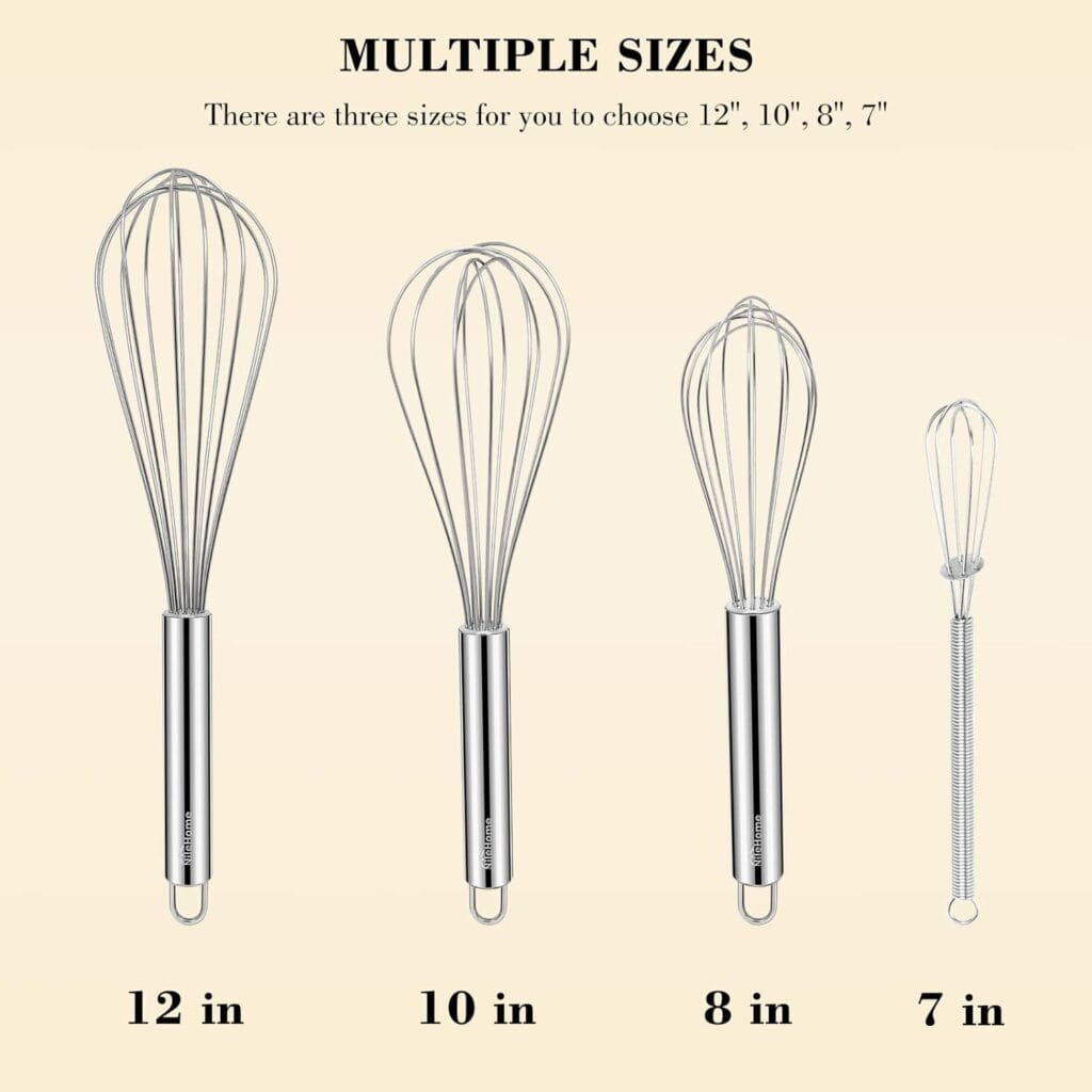 NileHome Stainless Steel Whisk Set 8 10 12 Kitchen Whisk Balloon Whisk Kitchen Wisk Wire Whisks for Cooking, Whisking, Blending, Beating, Stirring-3 Pack…