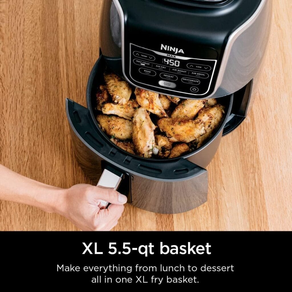Ninja AF161 Max XL Air Fryer that Cooks, Crisps, Roasts, Bakes, Reheats and Dehydrates, with 5.5 Quart Capacity, and a High Gloss Finish, Grey