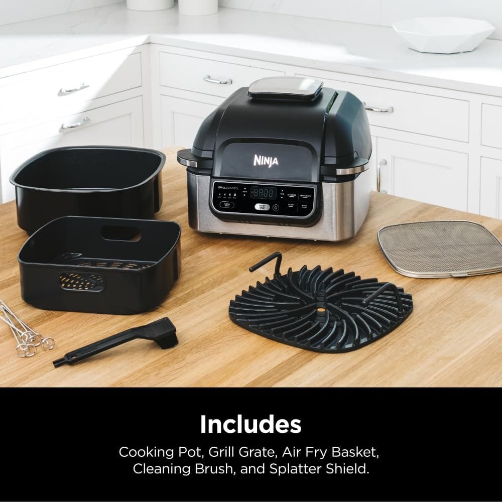 Ninja AG301 Foodi 5-in-1 Indoor Electric Grill with Air Fry, Roast, Bake  Dehydrate - Programmable, Black/Silver