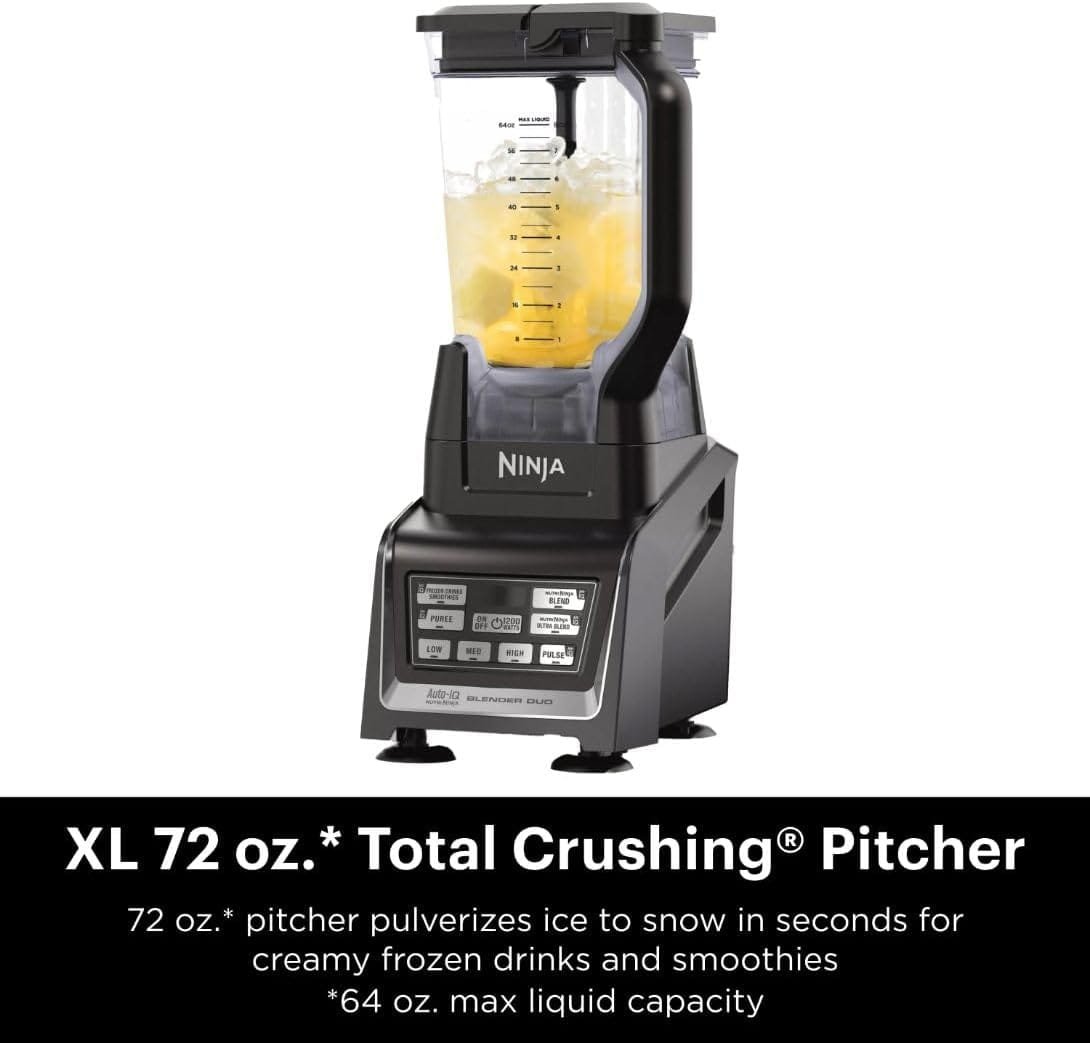 Ninja BL642 Nutri Ninja Personal  Countertop Blender with 1200W Auto-iQ Base, 72 oz. Pitcher, and 18, 24,  32 oz. To-Go Cups with Spout Lids, For Smoothies, Shakes  More, Dishwasher Safe, Black