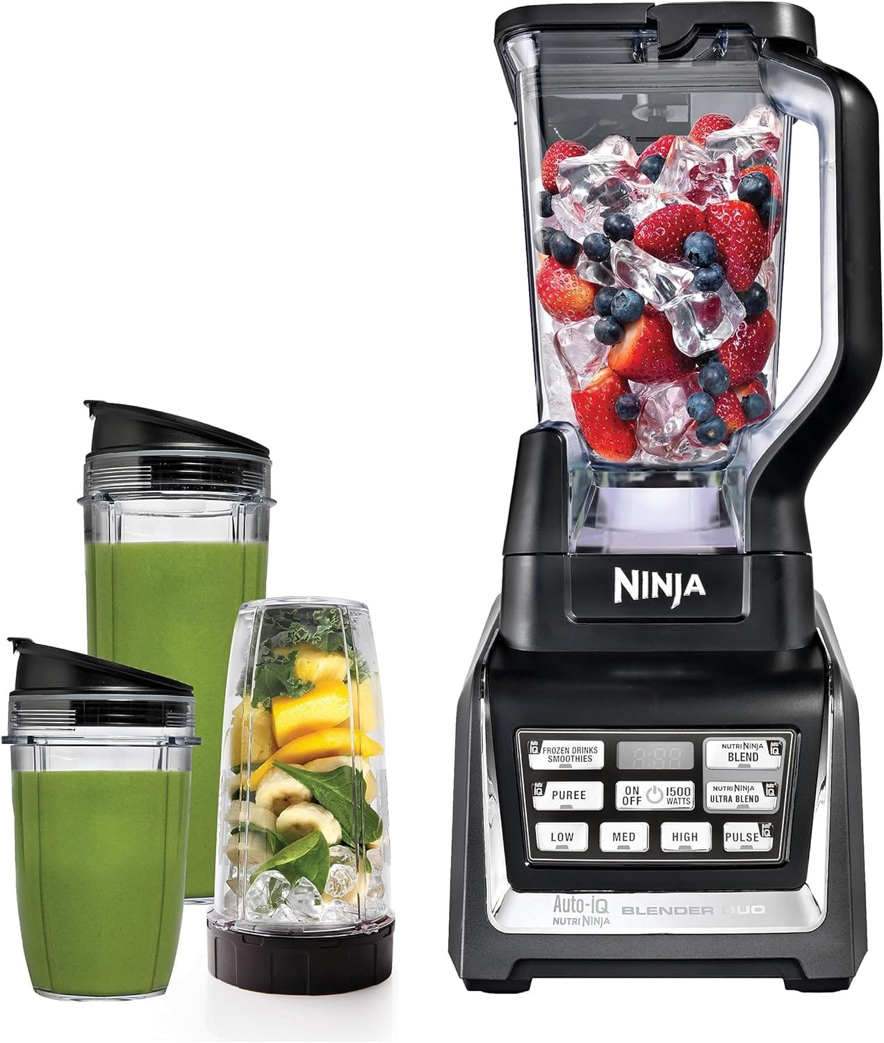 Ninja BL642 Nutri Ninja Personal  Countertop Blender with 1200W Auto-iQ Base, 72 oz. Pitcher, and 18, 24,  32 oz. To-Go Cups with Spout Lids, For Smoothies, Shakes  More, Dishwasher Safe, Black