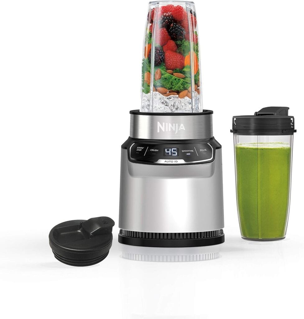Ninja BN401 Nutri Pro Compact Personal Blender, Auto-iQ Technology, 1100-Peak-Watts, for Frozen Drinks, Smoothies, Sauces More, with (2) 24-oz. To-Go Cups Spout Lids, Cloud Silver Ninja BN401 Nutri Pro Compact Personal Blender, Auto-iQ Technology, 1100-Peak-Watts, for Frozen Drinks, Smoothies, Sauces More, with (2) 24-oz. To-Go Cups Spout Lids, Cloud Silver