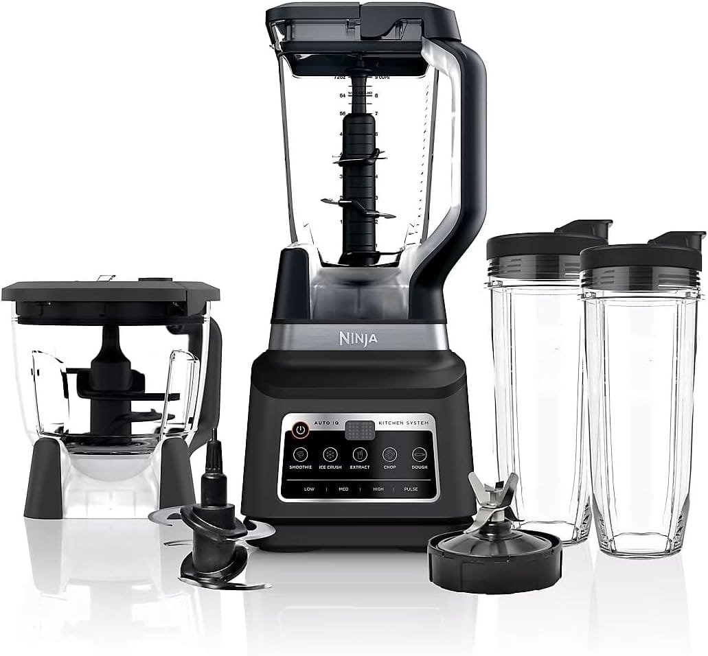 Ninja BN801 Professional Plus Kitchen System, 1400 WP, 5 Functions for Smoothies, Chopping, Dough  More with Auto IQ, 72-oz.* Blender Pitcher, 64-oz. Processor Bowl, (2) 24-oz. To-Go Cups, Grey