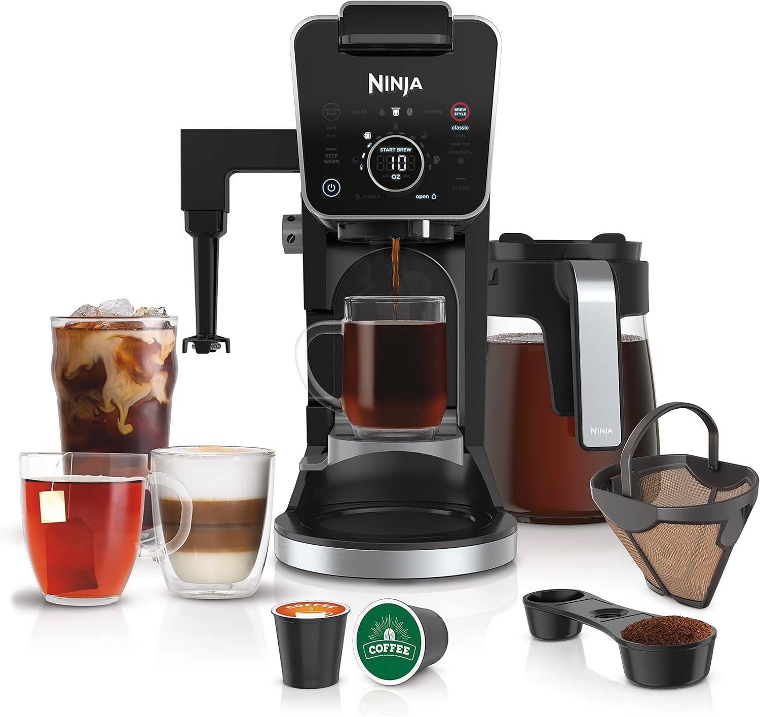 Ninja CFP307 DualBrew Pro Specialty Coffee System, Single-Serve, Compatible with K-Cups  12-Cup Drip Coffee Maker, with Permanent Filter Black