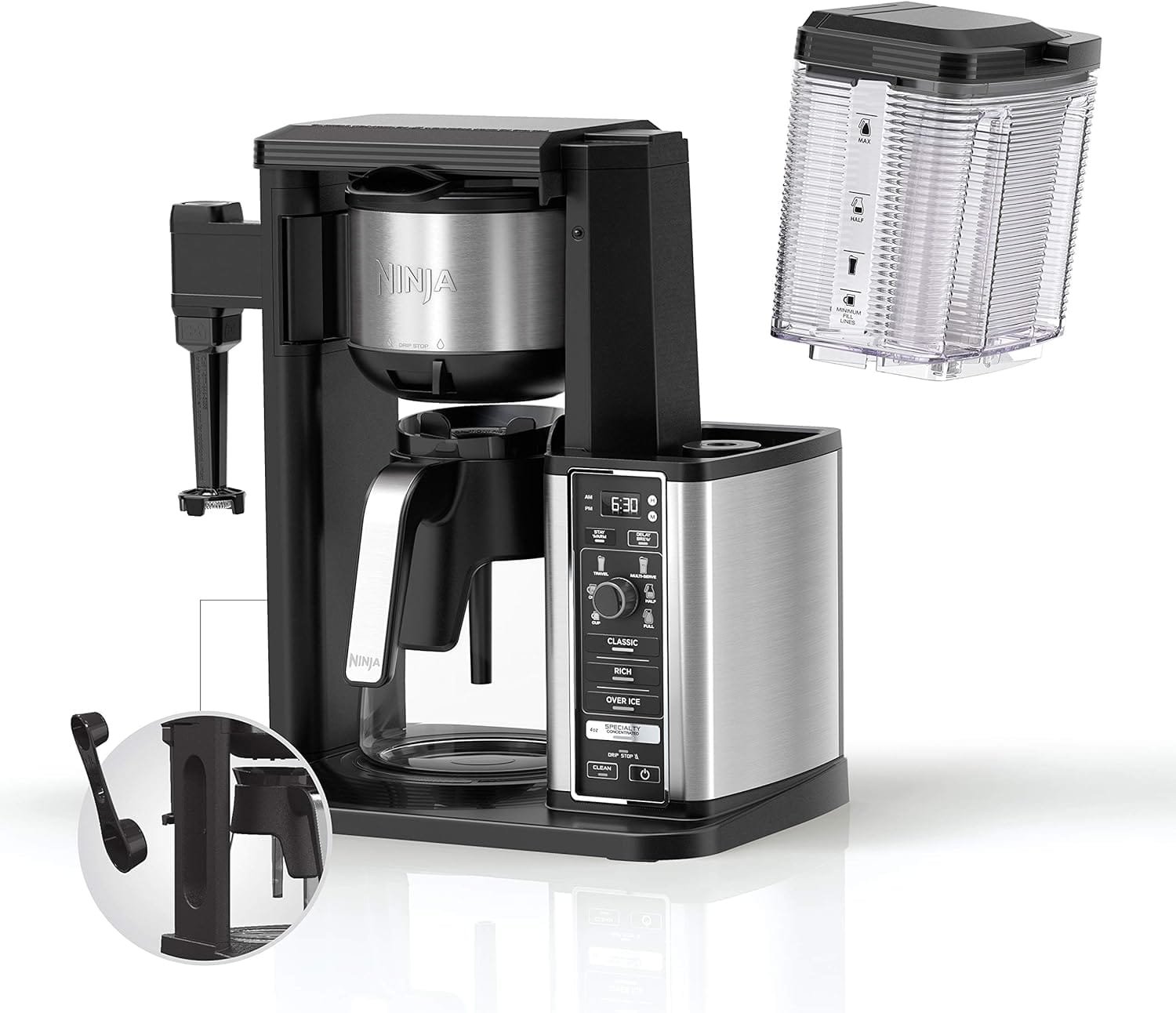 Ninja CM401 Specialty 10-Cup Coffee Maker with 4 Brew Styles for Ground Coffee, Built-in Water Reservoir, Fold-Away Frother Glass Carafe, Black Ninja CM401 Specialty 10-Cup Coffee Maker with 4 Brew Styles for Ground Coffee, Built-in Water Reservoir, Fold-Away Frother Glass Carafe, Black
