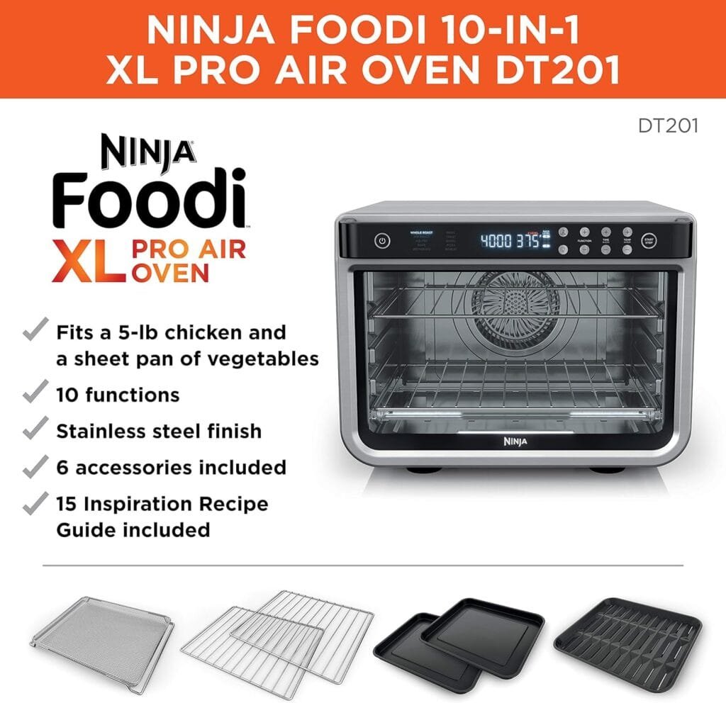 Ninja DT201 Foodi 10-in-1 XL Pro Air Fry Digital Countertop Convection Toaster Oven with Dehydrate and Reheat, 1800 Watts, Stainless Steel Finish Ninja DT201 Foodi 10-in-1 XL Pro Air Fry Digital Countertop Convection Toaster Oven with Dehydrate and Reheat, 1800 Watts, Stainless Steel Finish