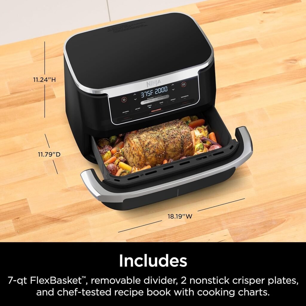 Ninja DZ071 Foodi 6-in-1 DualZone FlexBasket Air Fryer with 7-QT MegaZone  Basket Divider, Large Proteins  Full Meals, Smart Finish Cook 2 Foods 2 Ways, Large Capacity, Air Fry, Bake  More, Black