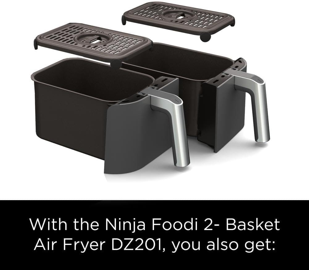 Ninja DZ201 Foodi 8 Quart 6-in-1 DualZone 2-Basket Air Fryer with 2 Independent Frying Baskets, Match Cook  Smart Finish to Roast, Broil, Dehydrate  More for Quick, Easy Meals, Grey