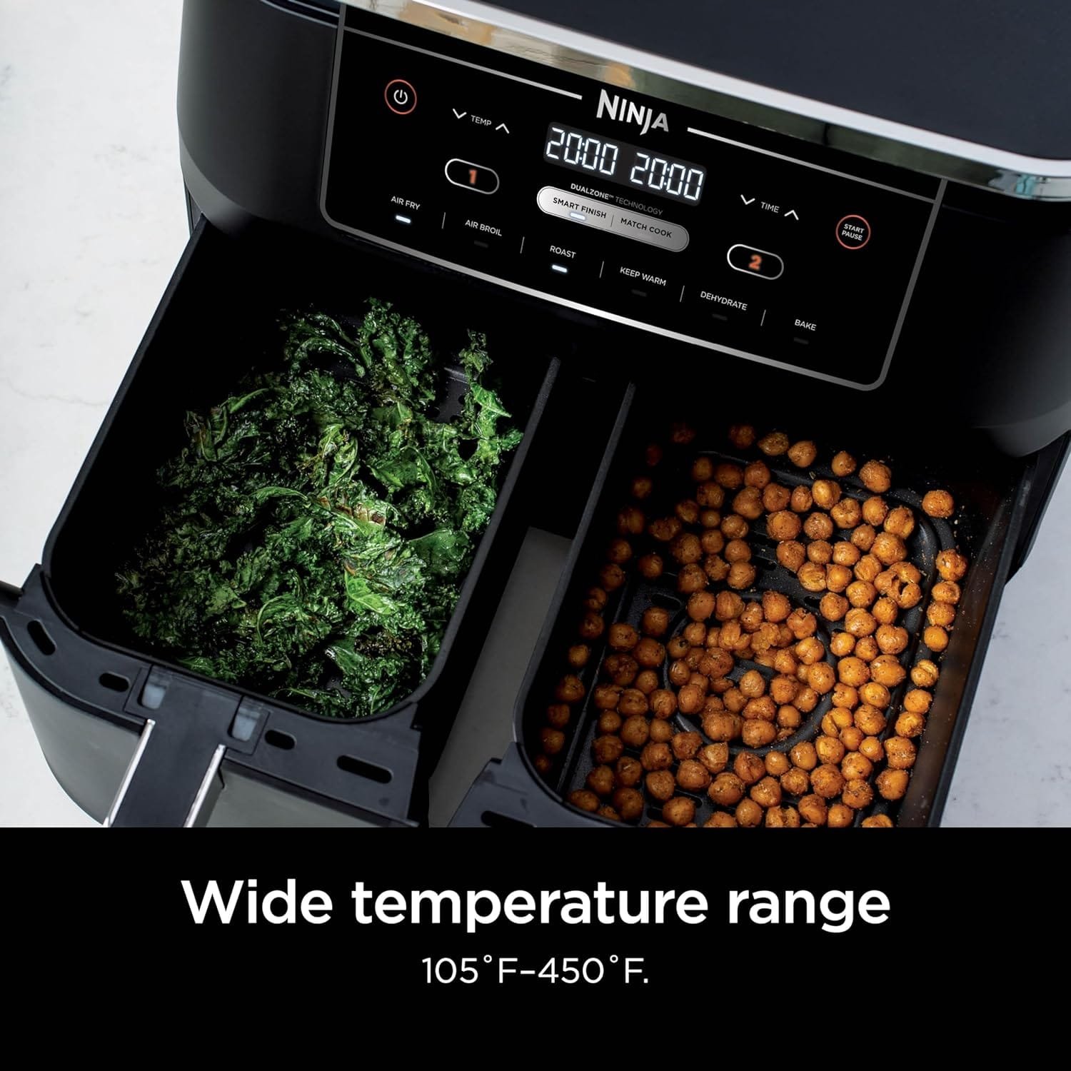 Ninja DZ302 Foodi 10-qt. 6-in-1 DualZone Smart XL Air Fryer with 2 Independent Baskets, Match Cook  Smart Finish to Air Fry, Air Broil, Roast, Bake, Dehydrate,  Keep Warm, Black