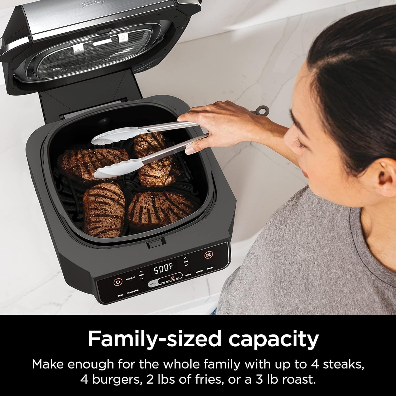 Ninja EG201 Foodi 6-in-1 Indoor Grill with Air Fry, Roast, Bake, Broil, Dehydrate, 2nd Generation, Dishwasher Safe, Black/Silver Ninja EG201 Foodi 6-in-1 Indoor Grill with Air Fry, Roast, Bake, Broil, Dehydrate, 2nd Generation, Dishwasher Safe, Black/Silver
